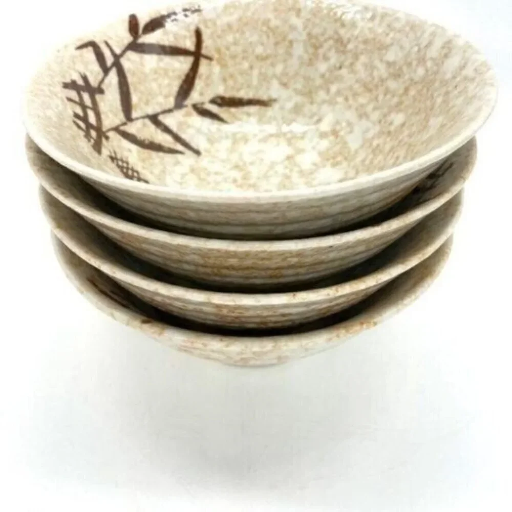 Hand Painted Stoneware Pottery Japan Rice Bowls Set Of 4 Vintage